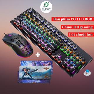 Bộ bàn phím chuột CƠ và lót chuột size lớn chơi game cực đã led đổi màu nhiều chế độ T907+M8+ PAD chuột To