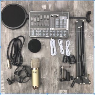 Combo mic thu âm AT100 soundcard H9 chân kẹp màng lọc- bộ livestream soundcard H9 có bluetooth autu-tune