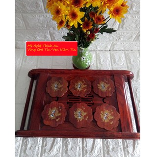 Bộ 6 miếng đế lót ly hình hoa mai gỗ hương khảm hoa - LLMK06