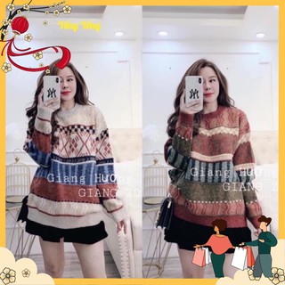ANU3 - ÁO LEN NỮ QC THỔ CẨM - NÂU ĐỎ TRẮNG