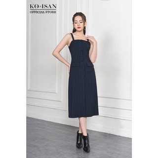 Đầm yếm nữ KO-ISAN hai dây dáng suông có túi họa tiết kẻ sọc 620058-2