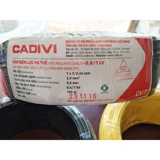 [Freeship 70K] Dây điện đơn Cadivi 2 mm2 CV 2.0  cuộn 100 mét