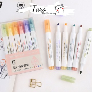 Set 6 bút highlight màu pastel dạ quang đánh dấu bài học B04 Taro Stationery