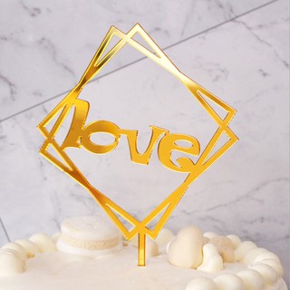 Hình cắm meka Love Vuông trang trí bánh sinh nhật, meka trang trí