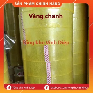 01 cuộn băng keo băng dính lõi nhựa mỏng 3mm 3ly 3 màu vàng chanh, trong suốt, nâu đục