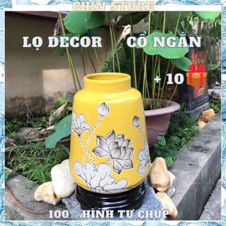 Bình hoa decor, lọ hoa decor gốm sứ BÁT TRÀNG họa tiết hoa vẽ bằng tay cổ ngắn nhiều mẫu 23*17 cm