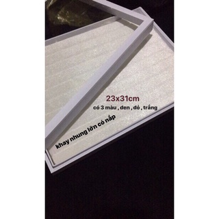 Khay nhung lớn có nắp trưng nhẫn,23x31x4,5cm, có 3 màu đen/trắng/đỏ