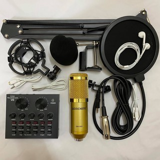 Combo Soundcard V8 AQTA Bluetooth + Mic Karaoke Livetream BM 900, Có AutoTune Chuẩn Phòng Thu Tai nghe ok lắm chân màng