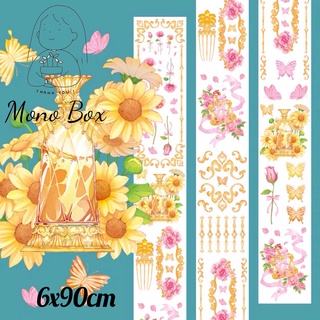[Chiết] Washi Tape 6x90cm băng dính trang trí hình nền hoạt tiết hoa vàng Mono_box