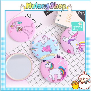 Gương Trang Điểm Mini Báo hồng/ Ngựa hồng  - Gương tròn cầm tay loại đẹp Molangshop