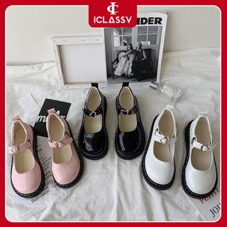 Giày Lolita Nữ Ulzzang Vintage, Giày Mary Jane Da Bóng Mũi Tròn Khóa Cài Hình Trái Tim Đế 3cm Hàn Quốc_ Iclassy_shoes