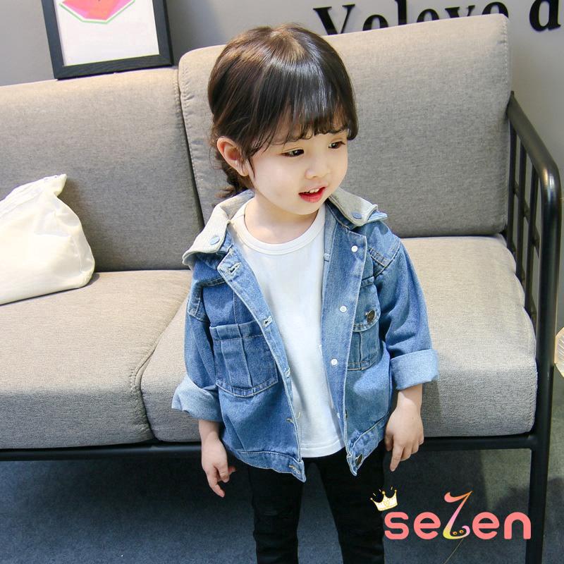 Áo khoác denim có nón thời trang cho trẻ em