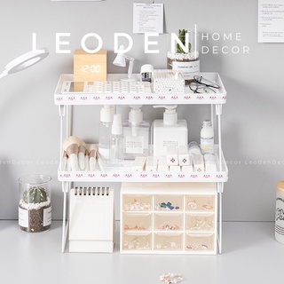 Kệ nhựa decor bàn học mini lắp ráp hai tầng, kệ xếp đồ đa năng màu trắng trang trí phong cách Hàn Quốc - LEODEN Decor