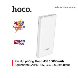 Pin dự phòng 2A/PD18W Hoco J58 dung lượng 10000mAh tích hợp đèn LED 3 cổng Output