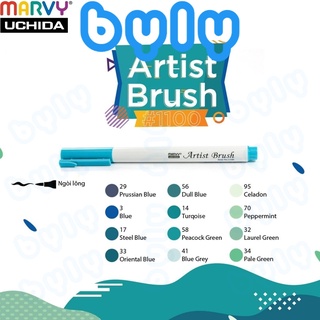 [Ship hỏa tốc] Artist brush [tone xanh, xanh lá] - Bút lông đầu cọ mảnh Marvy 1100 - ByLy Store