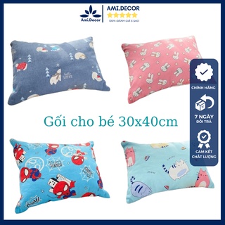 Gối cho bé cotton 100% mềm mại êm ái, gối nằm cho bé đi học nhiều họa tiết xinh xắn kích thước 30x40cm