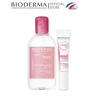 Bộ đôi dung dịch cân bằng, dưỡng ẩm cho da nhạy cảm Bioderma Sensibio Tonique 250ml và kem dưỡng giảm bọng mắt 15ml