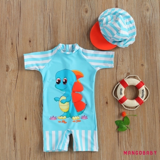 Set đồ bơi ngắn tay thiết kế cổ tròn in hoạt hình khủng long dễ thương cho bé