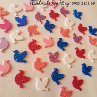 50 Chim dập sẵn 2cm, bằng giấy xốp kim tuyến/ xốp nhũ kim tuyến - Phụ kiện handmade trang trí thiệp, scrapbook