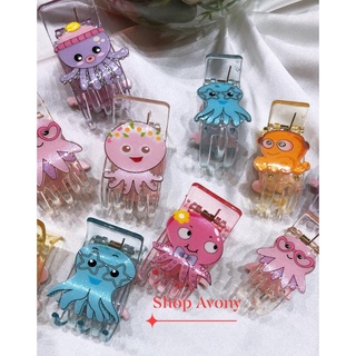 Kẹp tóc càng cua - Bấu tóc 3, 5 răng trong đính icon bạch tuộc, sứa, mực octopus