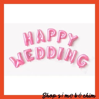 Sỉ bộ bóng chữ happy wedding màu hồng pastel 14k