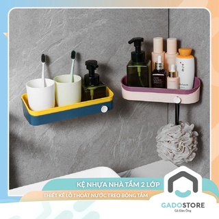 Kệ dán tường 2 lớp GADO đựng dầu gội xà bông có nút tròn treo bông tắm