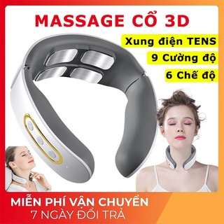 Máy massage cổ vai gáy 3D cao cấp xung điện, máy mát xa đốt sống cổ 4 đầu tiếp xúc, 6 chế độ mat xa, 9 cường độ