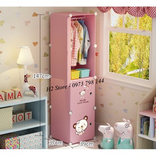 TỦ NHỰA LẮP GHÉP 4 Ô(4X1) HỒNG NHẠT CỬA TRẮNG GẤU ĐỂ ĐỒ ĐA NĂNG THÔNG MINH CHO BÉ sâu 47cm