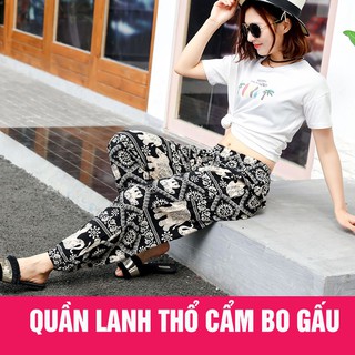 ( Video ) Quần lanh bo gấu họa tiết thổ cẩm, quần lanh dáng rộng alibaba mát mẻ mùa hè - giao họa tiết ngẫu nhiê