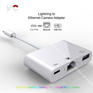 Thiết bị chuyển đổi có dây từ lightning sang Ethernet LAN kiêm đầu đọc camera 3 trong 1 USB cáp OTG đồng bộ dữ liệu và sạc nhanh