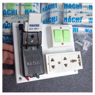 Bảng điện nổi Nachi BĐ6 gồm 1 ổ cắm 3 lỗ, 2 công tắc và 1 cầu dao an toàn