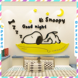 Tranh dán tường mica 3d decor khổ lớn snoopy trang trí mầm non, mẫu giáo, phòng cho bé