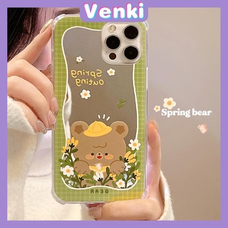 iPhone Case Acrylic Mirror Airbag Shock Resistant Big Hole Camera Protection Green Flower Bear Compatible For iPhone 11 iPhone 13 Pro Max iPhone 12 Pro Max iPhone 7 Plus