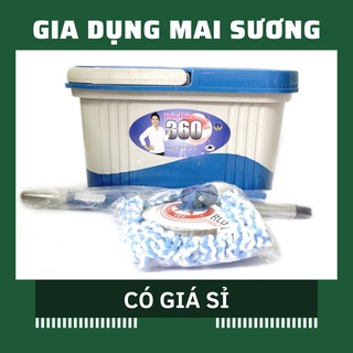 [Giá Sỉ] Trọn bộ thùng lau nhà 360 độ mâm, lồng inox chính hãng Trần Thức tặng kèm bông lau