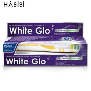 KEM ĐÁNH RĂNG WHITE GLO - 2 in 1 With Mouthwash 100ml (tím)