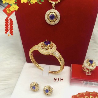 Bộ Trang Sức 5 Món Hoa Tròn Đá Tím - Đủ Size, Chuẩn Màu Vàng, Hàng Y Hình