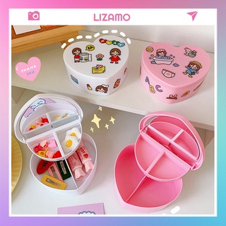 Hộp đựng sticker washitape nữ trang kẹp tóc hình trái tim 2 tầng có gương LIZAMO HMN158