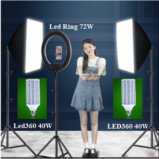 Combo Bộ 3 Đèn Chụp Ảnh Thời Trang Chuyên Nghiệp, Setup Trọn Bộ Đèn Quay Video Chụp Sản Phẩm, Bóng Led360 + Led Ring
