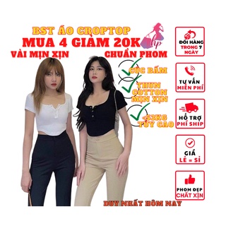 áo croptop nữ ôm body tay ngắn dài cổ vuông tà bầu cúc bấm kiểu hàn quốc thời trang 2022 mẫu mới