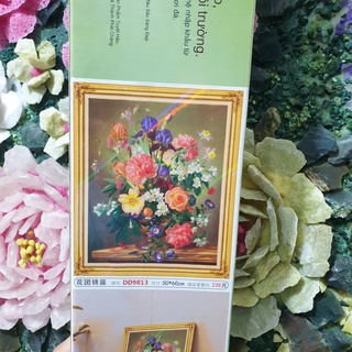 Tranh Đính Đá BÌNH HOA NGHỆ THUẬT (ĐÁ ABC CAO CẤP). Kích Thước: 60cm x 50cm