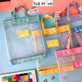 Túi lưới đựng tài liệu xách tay K32 đựng giấy A4, đồ dùng tiện lợi Tuệ Minh