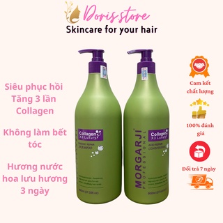 Cặp Dầu Gội Xả Colagen Phục Hồi Tóc Hư Tổn Siêu Mượt Hương Thơm Hoa Quả Collagen x3 Morgarji Luxury 800ML - Chính Hãng
