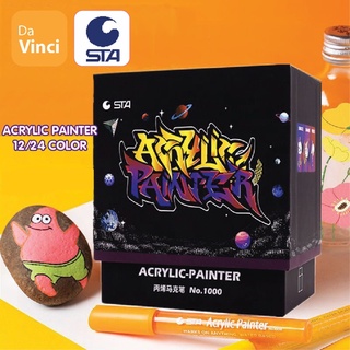 [ DaVinci ] Bút Màu Vẽ Graffiti, Bút Sơn Màu acrylic dùng để trang trí trên vải, giày, gỗ, thủy tinh Set 12/ 24 màu