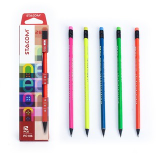 Bút chì gỗ Neon Stacom 2B PC106 (hộp 12 cây)
