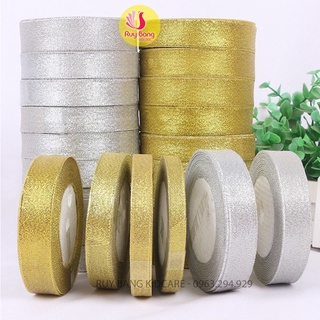 Ruy băng kim tuyến dây duy băng nhũ vàng bạc dùng làm nơ bó hoa, nơ trang trí quà tặng