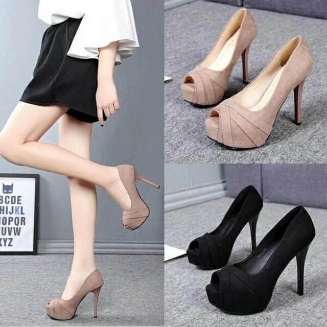 Giầy nữ da lộn độn đế 12 phân