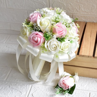 BÓ HOA CƯỚI CẦM TAY CÔ DÂU HOA HỒNG SÁP MÀU KEM VÀ HỒNG PHẤN PASTEL VINTAGE