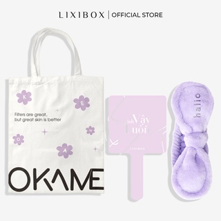 [HB Gift] Combo Băng Đô Rửa Mặt Halio, Túi Tote Okame, Gương Cầm Tay Lixibox - Purple