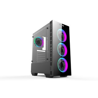 Vỏ case máy tính VSP KA-180 đen LED RGB-Kính Cường Lực/GIPCO 5986LH 2 mặt kính cường lực+3 Fan Led