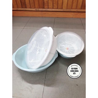 Rổ nhựa kèm chậu có nắp đậy Việt Nhật, Rổ nhựa 2 lớp hình bầu dục rửa rau của quả tiện dụng - MS3278